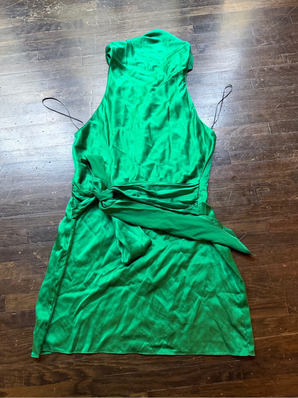 Amanda Uprichard Emerald Green Halter Tie-Waist Mini Dress